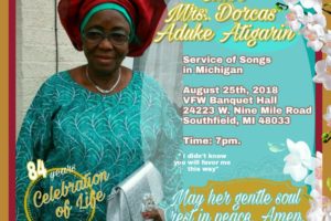 Eulogy and Testimonies for Elder Mrs. Dorcas Aduke Atigarin’s Celebration of Life Ceremony in Detroit